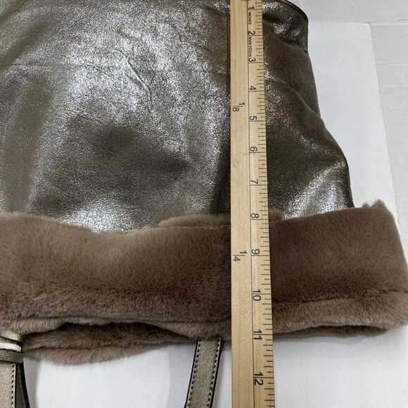 Jessica Simpson Purse Tote Flora‎ Fur Lined Metallic Handbag Matching Wallet - Picture 9 of 13